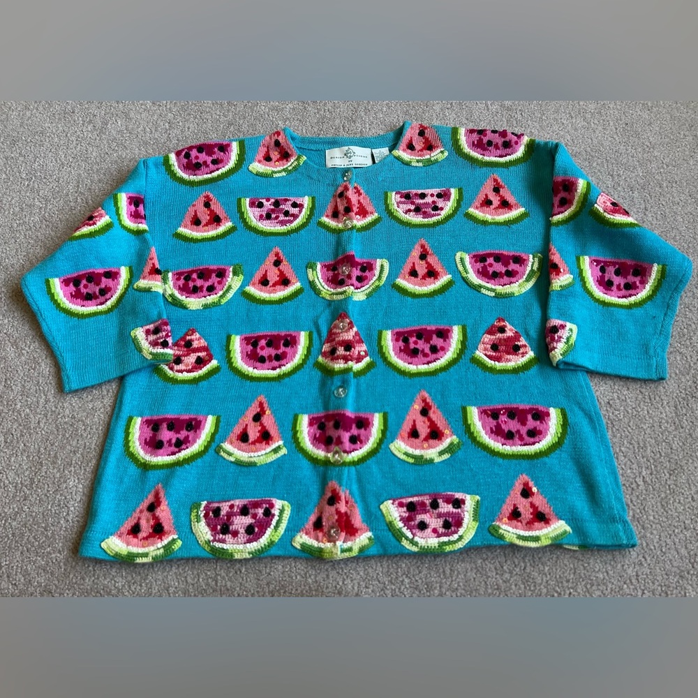 VTG Design Options L Philip Jane Watermelon Sweater Cardigan